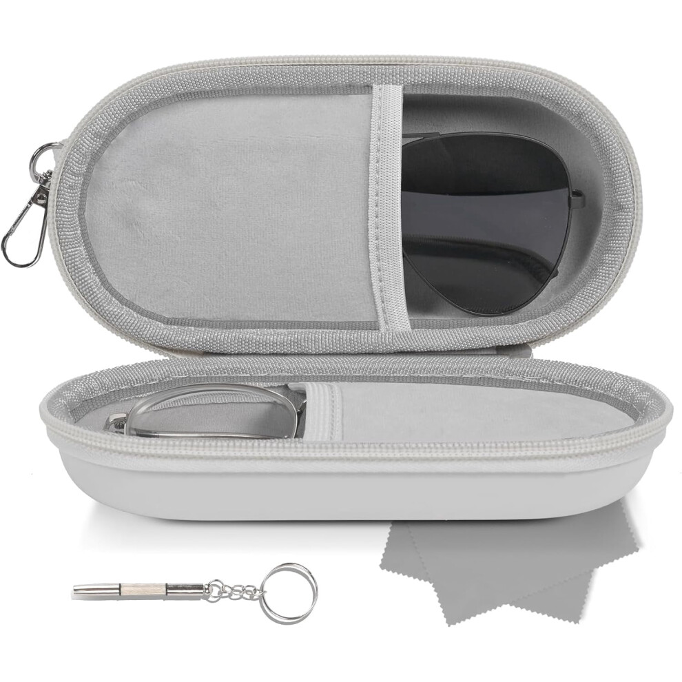 Double Glasses Case,Dual Eyeglasses & Sunglasses Organizer with Clip Zipper Closure for Travel 2 Pairs Storage Box