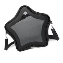 Japansk æstetisk stjerneformet crossbody-taske i PU-læder med klare lommer og justerbar rem.