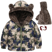 Shldybc Hooded Down Jacket for Toddlers, Flower Print Plush Winter Coat, Camouflage, 18–24 Months, Keep Warm