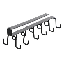 1PC Under-Shelf Hooks Rack, 12-Hook Mug Holder for Cabinet, No-Drill Space-Saving Organizer for Cups, Pots & Pans, Black