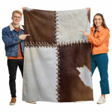 Collage Cowhide Flannel Blanket for Bed,Travel and Camping, Abstract Brown Seam Cow Leather Super Soft Cozy Blanket for All Seasons 40"x50"