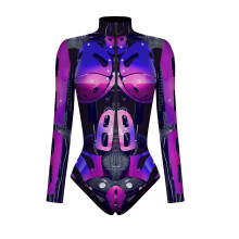 Dames jumpsuit met lange mouwen, grafische print, ritssluiting en nauwsluitende pasvorm, perfect voor feestjes.