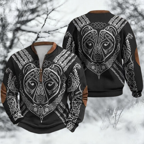 Age Norse Mythology Midweight Pullover Sweater For With Half Zip Neck Design