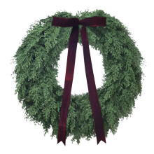 Fleascáin Nollag 17 n-orlach le ribín bogha don doras tosaigh Fleascáin réalaíocha geimhridh déanta as glasra péine agus céadar le haghaidh