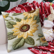 AuroraX Vinterpudebetræk 18x18 tommer, Kunstig Broderi Dekorative Blomsterformede Plyspudebetræk, Soveværelsessofa Boligindretning Accenter