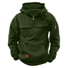 Sweat à capuche à col zippé pour garçon, manches longues, style tactique