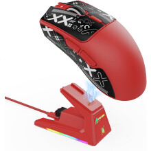 X1Ultralight Gaming med Dock, Skridsikker Tape, PixArt PAW3395 Sensor, 40000 DPI, BT/2.4Ghz/Kabelbaseret, Optisk til PC Gamer (Rød)