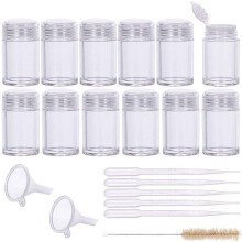 12er-Pack kleine, lose Kunststofffläschchen (10 ml/0,34 oz) mit Glitzerbehältern, inklusive Sieb, Reinigungsbürste, Trichter und Pipette für