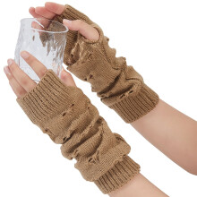 Khakifarbene Armstulpen mit Daumenlöchern, zerrissene, gestrickte fingerlose Fäustlinge – passend zu Harajuku-, Gothic-, Punk- und Emo-Stilen