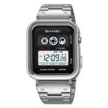 Orologio digitale multifunzione da uomo con doppio fuso orario, sveglia, cronometro, conto alla rovescia, retroilluminazione, impermeabile.
