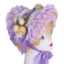 Cappello di paglia da donna in stile vittoriano con pizzo, bordo arricciato e fiore di rosa, ideale per cocktail party ed eventi cosplay.