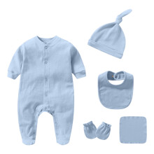 Conjunto de Macacão para Bebê (5 peças): Macacão curto com pezinhos, gorro, luvas, babador e lenço – Macio e liso para bebês de 0 a 12 meses