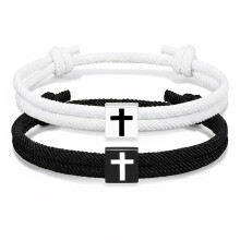 Conjunto de 2 Pulseiras Ajustáveis com Cruzes Cristãs, Pulseira Artesanal, Presente Religioso para Casais, Batismo, Aniversário