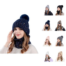Gebreide muts en nekwarmer set – Gevoerd, warme oorbescherming, geschikt voor buitenactiviteiten zoals fietsen, wandelen, skiën en winterreizen.