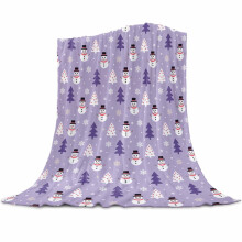 Christmas Purple Flannel Blanket for Bed,Travel and Camping, Cartoon Snowman Xmas Tree Snowflakes Super Soft Cozy Blanket for All Seasons 60"x80"