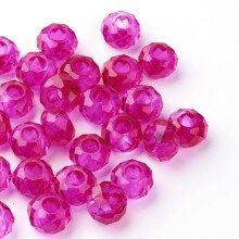 Europäische Glasperlen, große Lochperlen, ohne Metallkern, Rondelle, Fuchsia, 14 x 8 mm, Loch: 5 mm, Glas