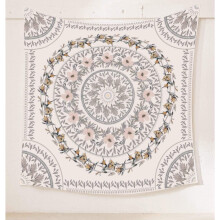 Tapeçaria com medalhão floral esboçado, tapeçaria de parede mandala boêmia, mural de arte indiana para decoração de quarto/dormitório