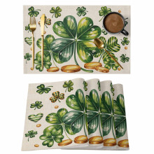 Jogo de 1 Jogo Americano para o Dia de São Patrício, Trevos Verdes em Aquarela, Textura de Linho, Antiderrapante e Lavável – Para Uso Interno e