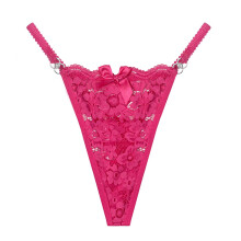 Tangas transparentes de encaje floral, bragas de discoteca, ropa interior con espalda en T, tanga de talle bajo con lazo para mujer.