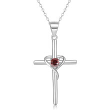 Collana con croce YZSFMZGE da donna, collana con pietra portafortuna in argento sterling 925, ciondolo a forma di cuore con croce e zirconi cubici 5A