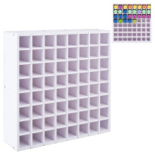 Witte verforganizer met 64 vakjes, 33 x 9 x 33 cm, verticaal plastic rek voor verfflesjes – geschikt voor standaard kunstbenodigdheden