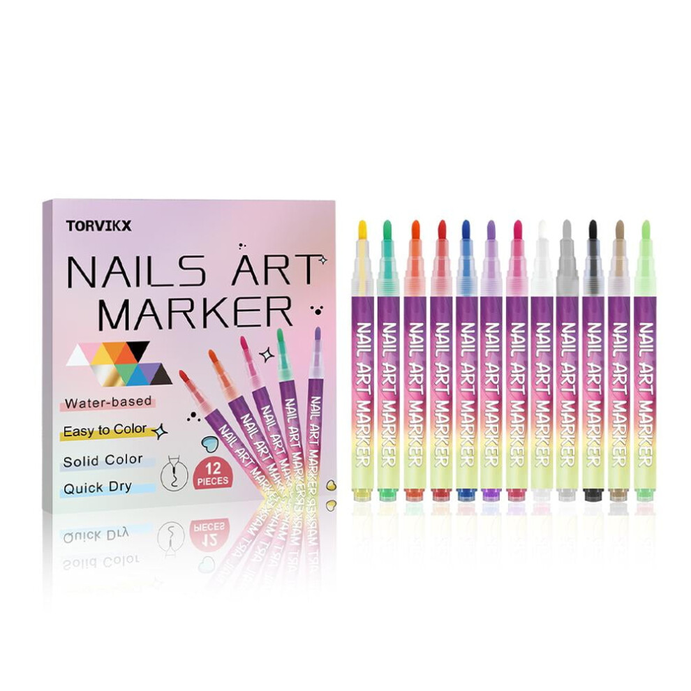12pc 0.5mm Nail Art Pens, Quick-Dry Dotting & Liner Markers for DIY 3D Nails Design