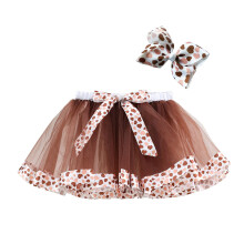 AWZXDE Girls Heart Print Tutu Skirt For Girls With Bowknot Party Dress Layered Short Skirt For Toddler Kids 2 8Y Coffee