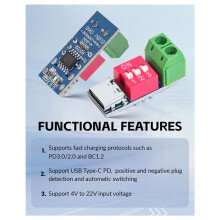 USB-C PD Trigger Board Module PD/QC Decoy Fast Charging USB Type-C to 12V High Speed Charger Power Output Boost 12pcs