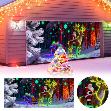 16 x 7 Fuß große, UV-aktivierte, im Dunkeln leuchtende Weihnachts-Garagentorabdeckung – Weihnachtsmann- und Elfenmotiv, für drinnen und