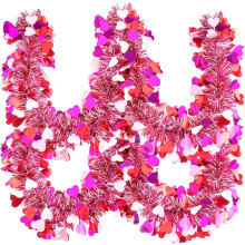 10 meter lange Valentijnsdag slinger van lametta – rode/roze/witte metallic hartjes, glanzende hangende decoratie voor feesten, bruiloften en