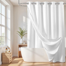 Duschvorhang in Hotelqualität, keine Haken erforderlich, mit einknöpfbarer Innenfolie, wasserabweisend, maschinenwaschbar (Marineblau, 71" x 86"