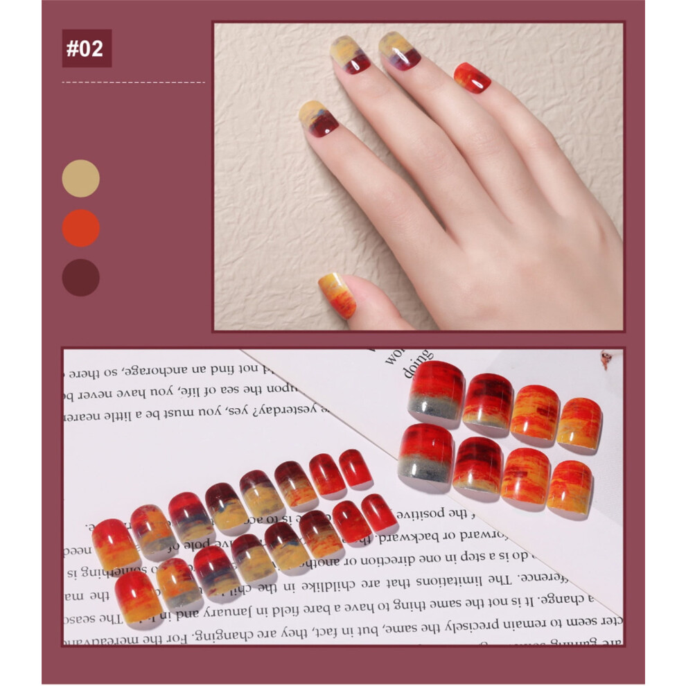 Press on Nails Sale Nail Art Patches Wearing Nails 24 Short Square Fake Nails with Jelly Glue Patches