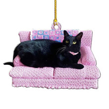 Pekkaxy zwarte kat hangend kerstornament, 2D acryl huisdier boomdecoratie