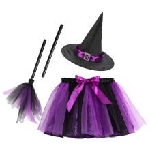 AWZXDE Kids Girls Printed Tutu Tulle Skirt For Girls Halloween Carnival Ballet Dance Party Skirt With Hat And Stick Purple