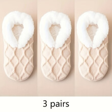 Lot de 3 paires de chaussettes thermiques d'intérieur ultra-épaisses pour femmes – Antidérapantes, doublées de peluche, rose pastel doux