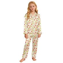 Girls Print Pajama Long Sleeve Top With Pants Soft Feel Comfortable Loungewear For Holiday Festive Party Sleepover Family Matching Outfits