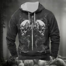 Halloween-trui met skeletprint, capuchon, lange mouwen, casual streetwear-jas met zak.