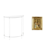 Bijzettafel van acrylhars met fotolijsthouder, tweelaags decoratieve bijzettafel en glazen fotohouder voor in huis.