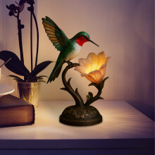 Stolní lampa Hummingbird with Flowers – kreativní květinová lampa do ložnice, bytu a jedinečný dárek (kompatibilní se standardními