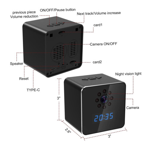 Wireless WiFi Camera 1080P Night Vision 3x3x2.6in for iOS/Android 1