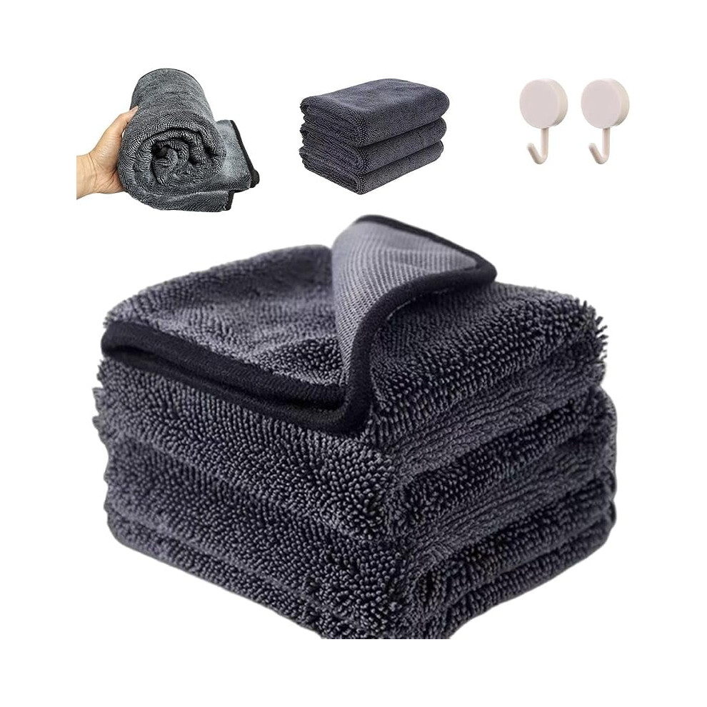 2+1 Pcs Twist-Weave Microfiber Car Towel Â Streak-Free, Ultra-Absorbent, Scratch-Safe For Universal Vehicle (1Set) Gold 9357860036542