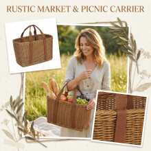 Handwoven Rattan Basket For Fruit, Shopping & Picnic, Portable With Handles, Natural Imitation Rattan, Spacious For Home, Market, Outdoor Use