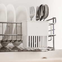 Utensils Holder & Cutlery Drying Rack with S-Hook – Compact Drain Basket for Forks, Spoons, Cups, Multi-Porous Design, Easy Install & Clean