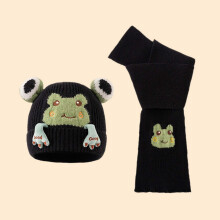 Winter Knitted Hat And Scarf For Kids With Frog Embroidery Soft Yarn Baby And Neck Warmer For Cold Weather