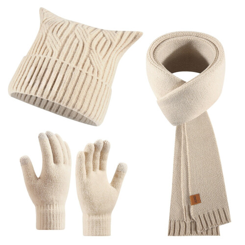 Strickmütze, Schal und Handschuhe für Damen (Set)