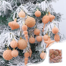 Flocked Velvet Christmas Ornament Ball Orange 2.76in 24-Pack