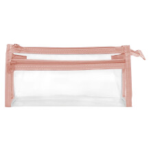 Double-Layer Transparent Pencil Case - Triangular Compartment Stationery Bag, Large Capacity, Pink