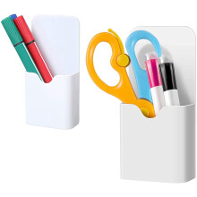 Magnetic Marker Holder & Pen Cup for Whiteboard/Fridge – 2-Pack White Organizer for Classroom, Office, Home & Metal Cabinets