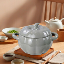1800ML Ceramic Cute Pumpkin Cup Ceramics ffee Mug Milk Soup Breakfast Large Double Ears Noodles Bowl (Gray)