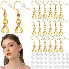 50pcs Golden Brass French Earring Hooks + 50pcs Clear Silicone Backs – Hypoallergenic DIY Jewelry Making, Compatible with Pendant Clasps